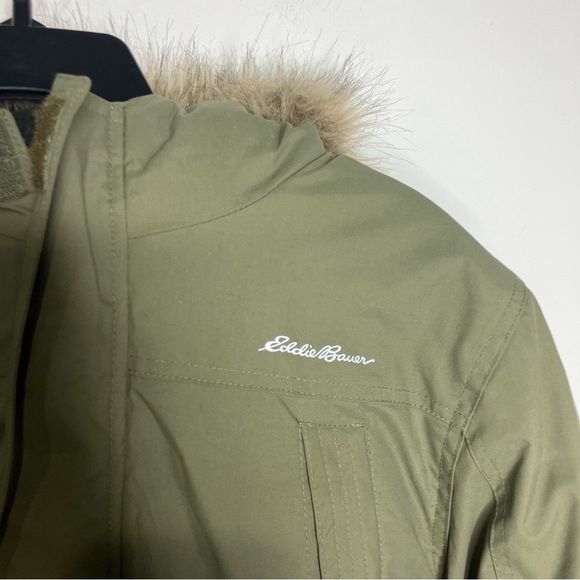 Eddie Bauer‎ Olive Green faux fur trimmed coat down filled kids size 14/16 - Picture 3 of 8
